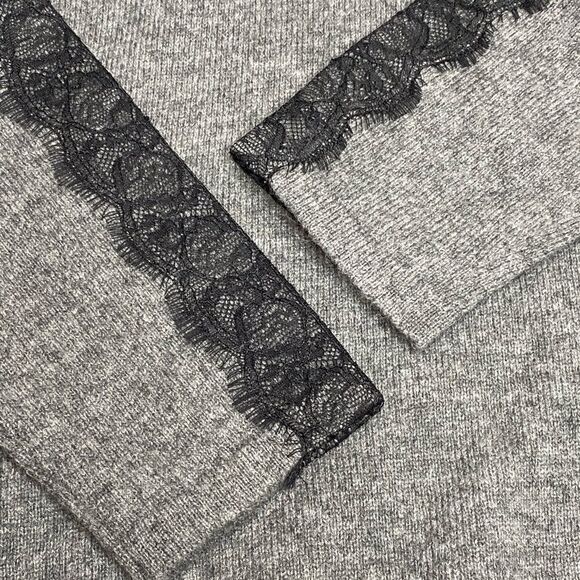 Neiman Marcus the cashmere collection gray with black lace trim sweater M - Picture 8 of 15